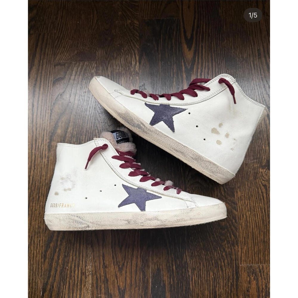Golden Goose Francy High-Top Sneakers with Burgundy Laces and Star Detail EU 40